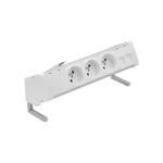 Zostava nábytkových zásuviek: 3x250V typ E + krytka 2xRJ45 s uchytením Keystone, kabel 15 cm, hliník biela