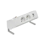 Kancelárska zostava zásuvek: 2x 250 V typ E + USB A-C nabíječka, kabel 15 cm, hliník biela