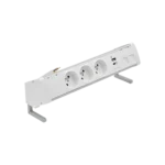 Zostava nábytkových zásuviek: 3x250V typ E+nabíj. USB A-C krytka 2xRJ45 s uchytením Keystone, kabel 15 cm, hliník biela