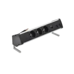 Zostava nábytkových zásuviek: 3x250V typ E+nabíj. USB A-C krytka 2xRJ45 s uchytením Keystone, kabel 15 cm, hliník čierny