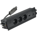Mediaport Indesk: 3x250V typ E+nabíj.USB A-C+ krytka 2xRJ45 s držiakom Keystone, rychlospojka; typ Wieland, čierny