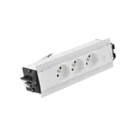 Mediaport Indesk: 3x250V typ E+ krytka 2xRJ45 s držiakom Keystone, kabel 15 cm, biela