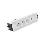 Mediaport Indesk: 3x250V typ E+nabíj.USB A-C+ krytka 2xRJ45 s držiakom Keystone, kabel 15 cm, biela