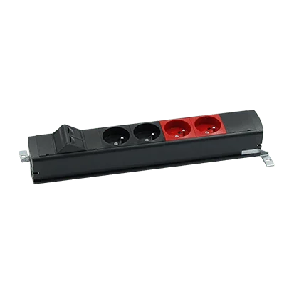 Štandardný zásuvkový blok: 2x 250 V typ E + 2x 250 V UPS + 2x zásuvka RJ45, skrutkové svorky, čierny