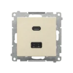 Dvojitá USB nabíjačka, C+A, (prístroj s krytom), 30W, šampanské matné