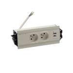 Mediaport Indesk: 2x 250 V typ E + USB nabíjačka (typ C), kabel 15 cm, biela