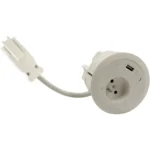 Zapustená nábytková zásuvka: 1x 250 V typ E + USB nabíjačka (typ A), rychlospojka; typ Wieland, biela