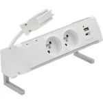 Kancelárska zostava zásuvek: 2x 250 V typ E + USB A-C nabíječka, rychlospojka; typ Wieland, hliník biela