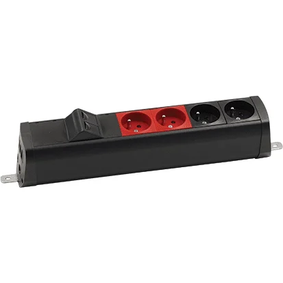 Prepojovacia lišta zosilnená zost. : 2x250V typ E + 2x250V UPS+ krytka 2xRJ45 s Keystone uchytením, skrutkové svorky, čierny