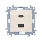 Dvojitá USB nabíjačka, C+A, 30W, krémová