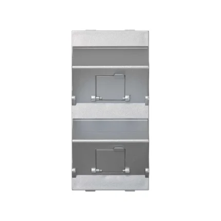 Kryt dátovej zásuvky, CIMA, pre adaptéry MD, dvojitý šikmá s krytkami otvorov, 108×52mm, hliník