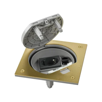 Vklad podlahovej krabice, KSE IP66, IK07, so zásuvkou Schuko a RJ45 kat. 6 UTP, mosadz