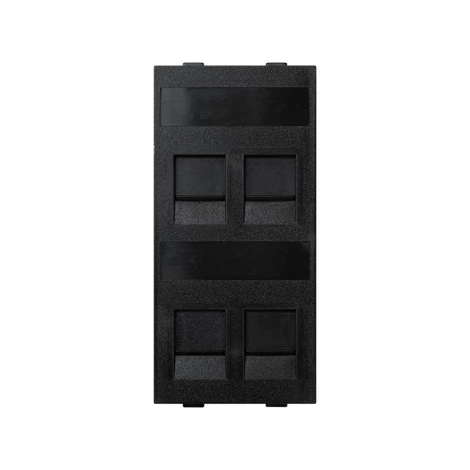 img_8862.jpg Kryt dátovej zásuvky, CIMA, keystone, štvornásobná plocha univerzálny s krytkami otvorov, 108×52mm, grafitovo-sivá – Obrázok 1