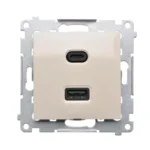 Dvojitá USB nabíjačka, C+A, krémová, 30W – Obrázok 2