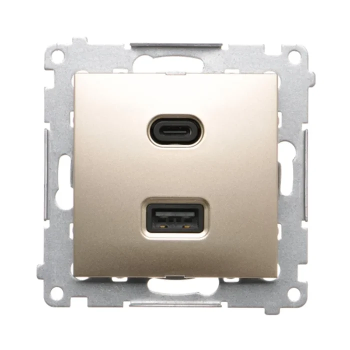 Dvojitá USB nabíjačka, C+A, zlatá matná, 30W – Obrázok 2