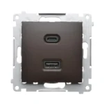Dvojitá USB nabíjačka, C+A, hnedá matná, 30W – Obrázok 2