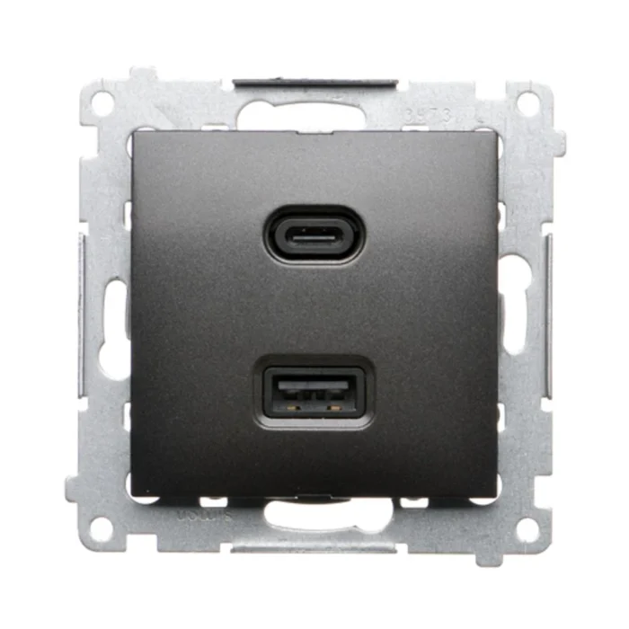 Dvojitá USB nabíjačka, C+A, antracitová, 30W – Obrázok 2