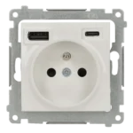 Zásuvka s USB nabíjačkou, C+A, 2,1A, 16A, biela