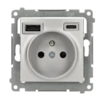 Zásuvka s USB nabíjačkou, C+A, 2,1A, 16A, strieborná matná
