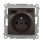Zásuvka s USB nabíjačkou, C+A, 2,1A, 16A, hnedá matná