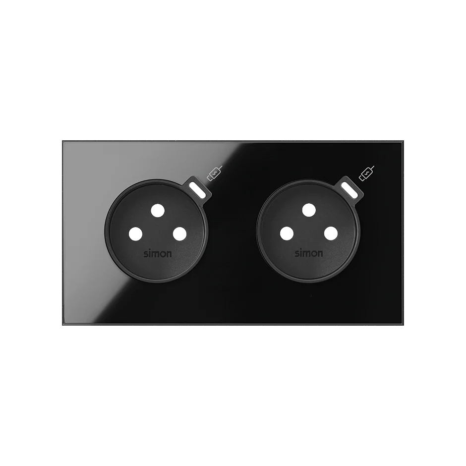 img_9592.png Panel 2-násobný: 2 zásuvky s 2 integrovanými nabíjačkami USB C, čierny, Nabíjací prúd: 2,1A – Obrázok 1