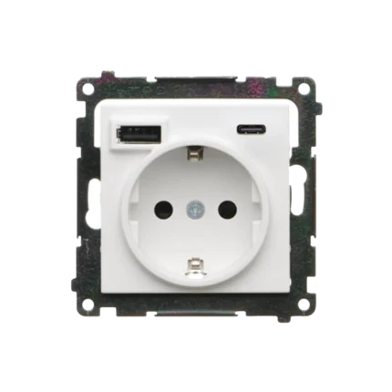 Zásuvka s USB nabíjačkou, C+A, (prístroj s krytom), 2,1A, 16A, biela matná