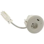 Zapustená nábytková zásuvka: 1x 250 V typ E + USB nabíjačka (typ C), kabel 15 cm, biela – Obrázok 2