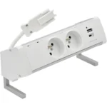 Zostava nábytkových zásuviek: 3x250V typ E+nabíj. USB A-C krytka 2xRJ45 s uchytením Keystone, kabel 15 cm, hliník biela – Obrázok 2